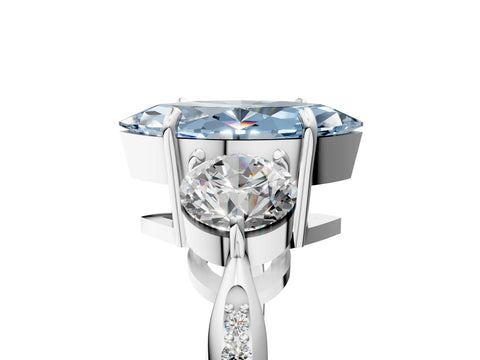 Platinum Three-Stone Fancy Blue Marquise Cut Diamond Channel Set Engagement Ring with Prong Setting_23