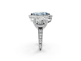 Platinum Three-Stone Fancy Blue Marquise Cut Halo Diamond Milgrain Band with Four-Prong Setting_8