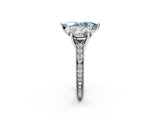 Platinum Three-Stone Fancy Blue Marquise  Diamond Milgrain Pave Band with Prong Setting 3