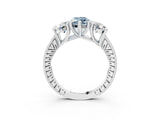 Platinum Three-Stone Fancy Blue Marquise  Diamond Milgrain Pave Band with Prong Setting 4