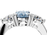 Platinum Three-Stone Fancy Blue Oval  Brilliant Cut Solitaire Ring with Prong Setting on a Classic Band