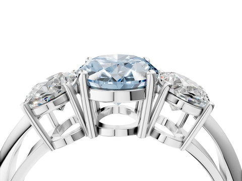 Platinum Three-Stone Fancy Blue Oval Cut Cut Diamond Engagement Ring with Prong Setting on a White Gold Band_46