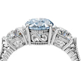 Platinum Three-Stone Fancy Blue Oval Cut Cut Milgrain Band Prong Setting Ring_10