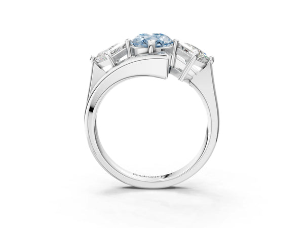 Platinum Three-Stone Fancy Blue Oval Cut Cut Tension Band Ring with Four-Prong Setting