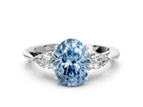 Platinum Three-Stone Fancy Blue Oval Cut Diamond Ring with Pear  Side Stones in Four-Prong Setting_12