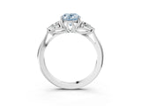 Platinum Three-Stone Fancy Blue Oval Cut Diamond Ring with Pear  Side Stones in Four-Prong Setting_15