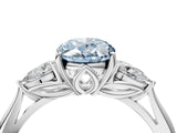 Platinum Three-Stone Fancy Blue Oval Cut Diamond Ring with Pear  Side Stones in Four-Prong Setting_16