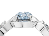 Platinum Three-Stone Fancy Blue Oval Cut Diamond Wave Pave Band with Prong Setting_10