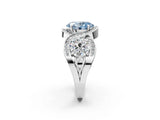 Platinum Three-Stone Fancy Blue Oval Cut Diamond Wave Pave Band with Prong Setting_8