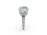 Platinum Three-Stone Fancy Blue Oval Cut Halo Diamond Milgrain Band with Four-Prong Setting_8