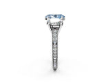 Platinum Three-Stone Fancy Blue Oval  Diamond Milgrain Pave Band with Prong Setting 3