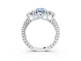Platinum Three-Stone Fancy Blue Oval  Diamond Milgrain Pave Band with Prong Setting 4