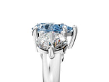 Platinum Three-Stone Fancy Blue Pear  Brilliant Cut Solitaire Ring with Prong Setting on a Classic Band