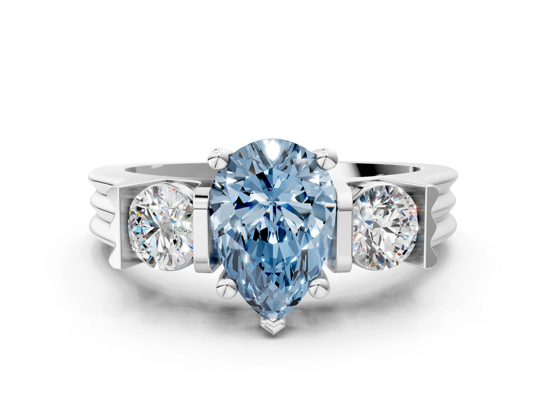 Platinum Three-Stone Fancy Blue Pear Cut Cut Classic Band Prong Setting Ring_6