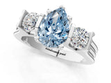 Platinum Three-Stone Fancy Blue Pear Cut Cut Classic Band Prong Setting Ring_7