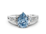 Platinum Three-Stone Fancy Blue Pear Cut Cut Diamond Ring with Trillion Side Stones on a Split Shank Band_12