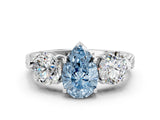 Platinum Three-Stone Fancy Blue Pear Cut Cut Milgrain Band Prong Setting Ring_6