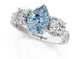 Platinum Three-Stone Fancy Blue Pear Cut Cut Milgrain Band Prong Setting Ring_7