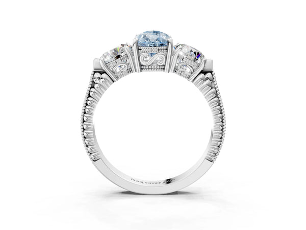 Platinum Pear-Shaped Vintage Three Stone Engagement Ring Setting for Fancy Blue Center