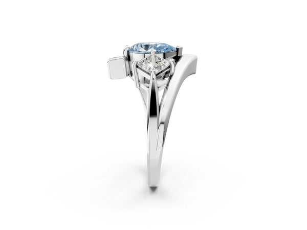 Platinum Three-Stone Fancy Blue Pear Cut Cut Tension Band Ring with Four-Prong Setting