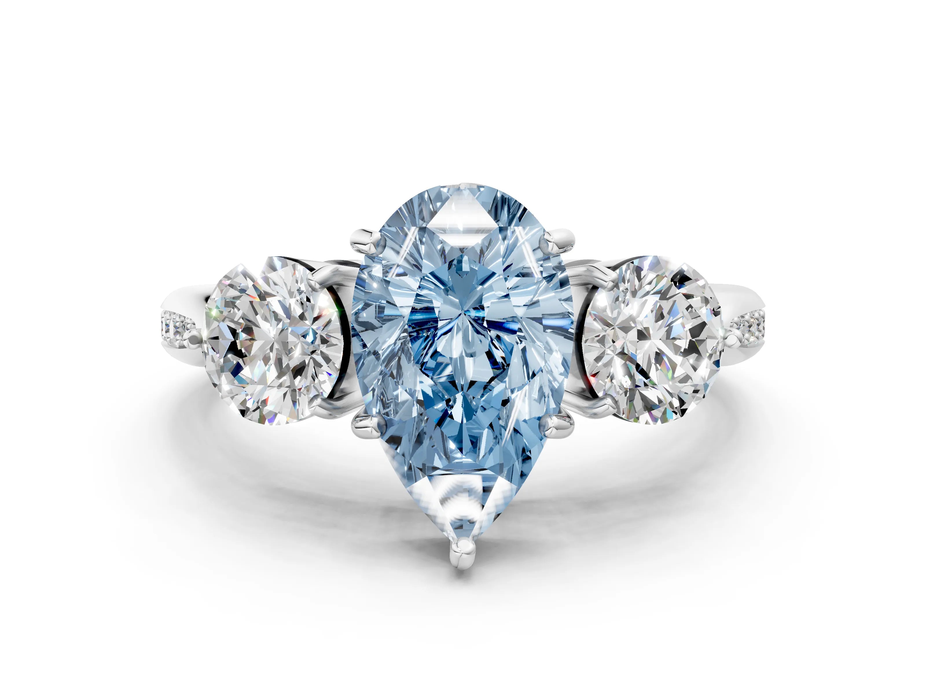 Platinum Three-Stone Fancy Blue Pear Cut Diamond Channel Set Engagement Ring with Prong Setting_24