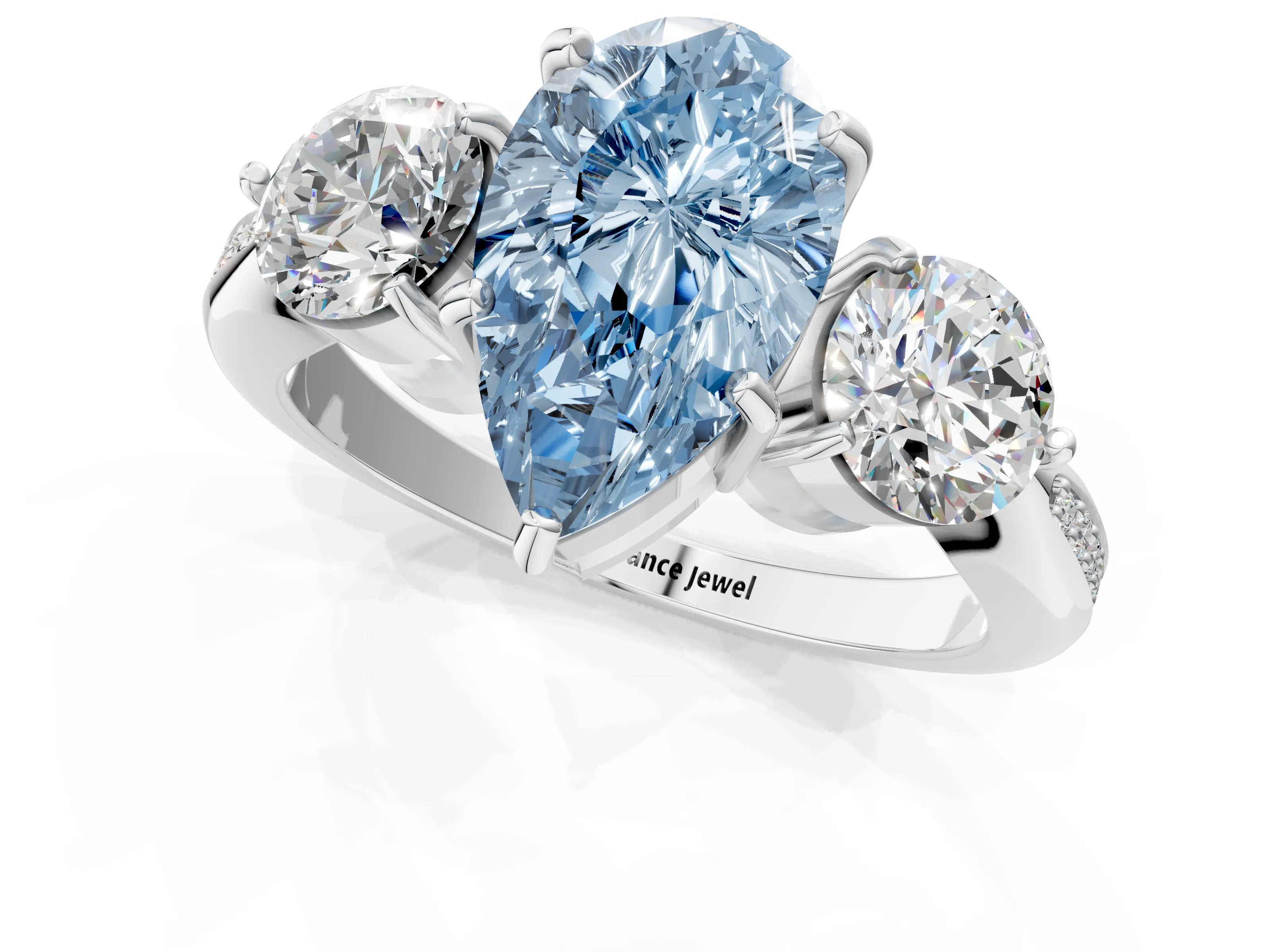 Platinum Three-Stone Fancy Blue Pear Cut Diamond Channel Set Engagement Ring with Prong Setting_25