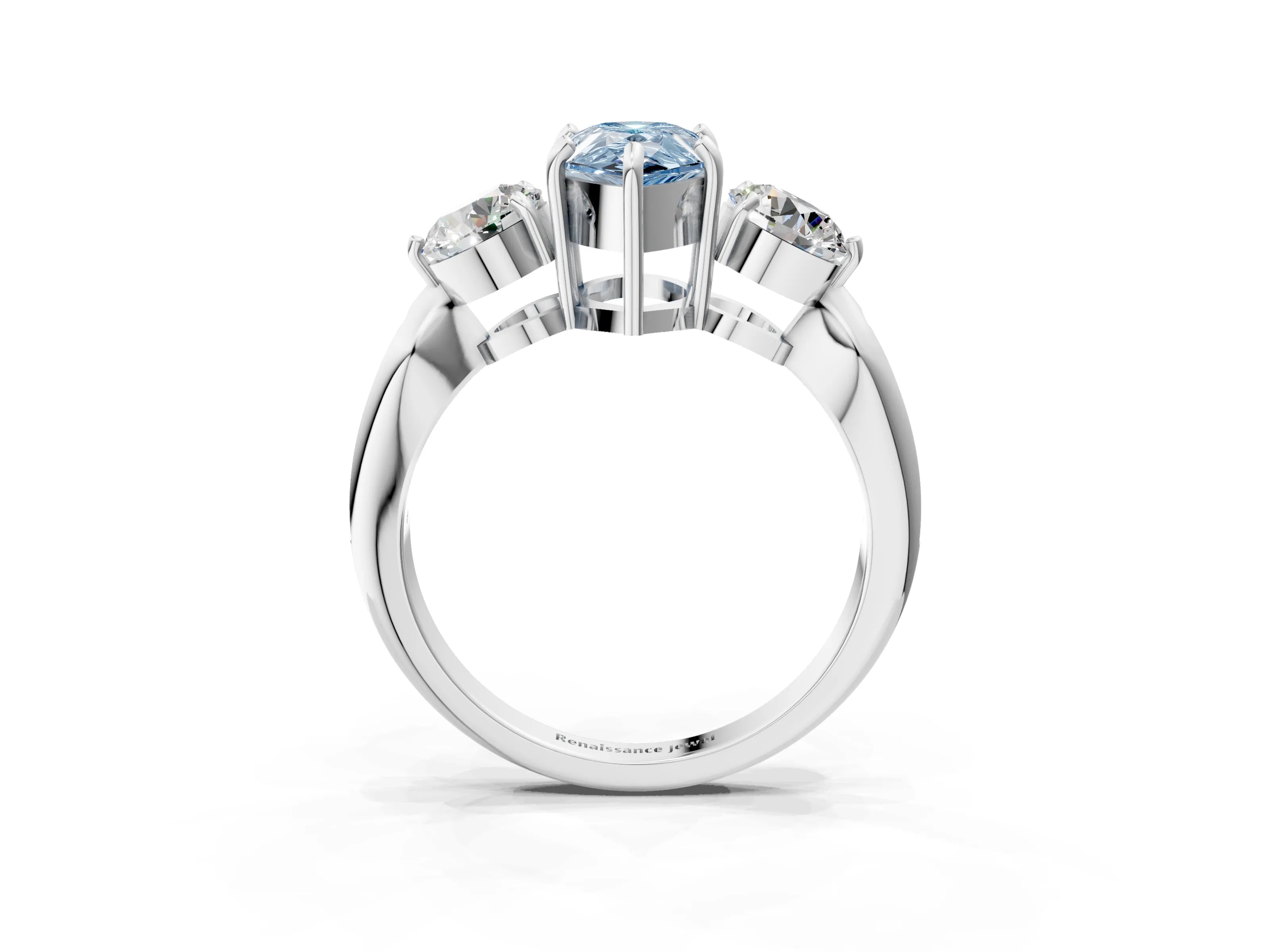 Platinum Three-Stone Fancy Blue Pear Cut Diamond Channel Set Engagement Ring with Prong Setting_27