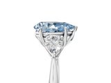 Platinum Three-Stone Fancy Blue Pear Cut Diamond Ring with Pear  Side Stones in Four-Prong Setting_17