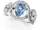 Platinum Three-Stone Fancy Blue Pear Cut Diamond Wave Pave Band with Prong Setting_31