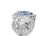 Platinum Three-Stone Fancy Blue Pear Cut Halo Diamond Milgrain Band with Four-Prong Setting_17
