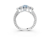 Platinum Three-Stone Fancy Blue Pear  Diamond Milgrain Pave Band with Prong Setting 3
