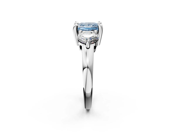 Platinum Three-Stone Fancy Blue Princess  Brilliant Cut Solitaire Ring with Prong Setting on a Classic Band