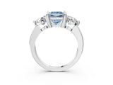 Platinum Three-Stone Fancy Blue Princess  Brilliant Cut Solitaire Ring with Prong Setting on a Classic Band 4