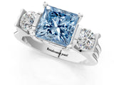 Platinum Three-Stone Fancy Blue Princess Cut Cut Classic Band Prong Setting Ring_13