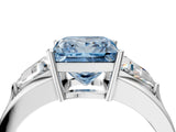 Platinum Three-Stone Fancy Blue Princess Cut Cut Diamond Ring with Trillion Side Stones on a Split Shank Band_22