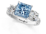 Platinum Three-Stone Fancy Blue Princess Cut Cut Milgrain Band Prong Setting Ring_7
