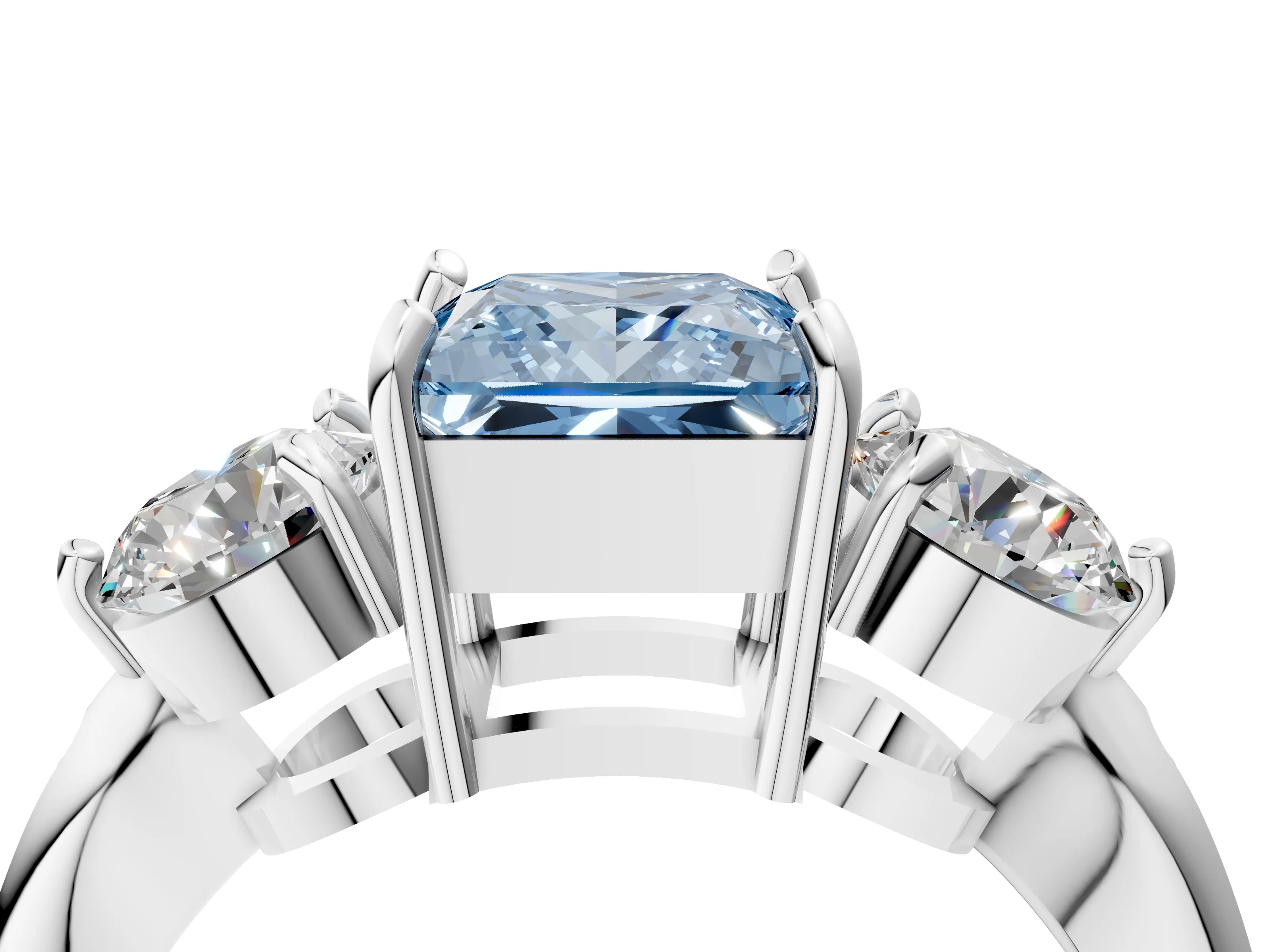 Platinum Three-Stone Fancy Blue Princess Cut Diamond Channel Set Engagement Ring with Prong Setting_28