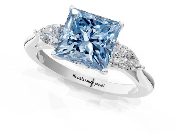 Platinum Princess Cut Engagement Ring Setting for Fancy Blue Center with Pear Side Stones
