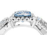 Platinum Three-Stone Fancy Blue Princess Cut Halo Diamond Ring with Pave Band and Four-Prong Setting_10
