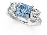 Platinum Three-Stone Fancy Blue Princess  Diamond Milgrain Pave Band with Prong Setting 3