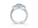 Platinum Three-Stone Fancy Blue Princess  Diamond Milgrain Pave Band with Prong Setting 5