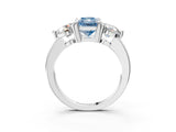 Platinum Three-Stone Fancy Blue Radiant  Brilliant Cut Solitaire Ring with Prong Setting on a Classic Band 4
