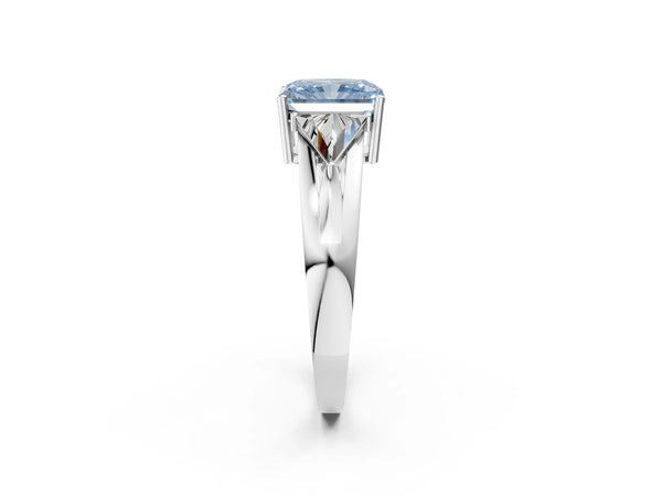Platinum Radiant Cut Split Shank Three Stone Engagement Ring Setting for Fancy Blue Center