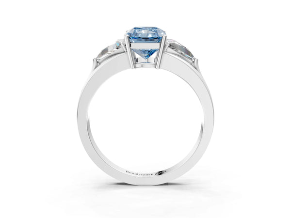 Platinum Radiant Cut Split Shank Three Stone Engagement Ring Setting for Fancy Blue Center