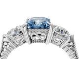 Platinum Three-Stone Fancy Blue Radiant Cut Cut Milgrain Band Prong Setting Ring_10