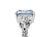 Platinum Three-Stone Fancy Blue Radiant Cut Cut Milgrain Band Prong Setting Ring_11