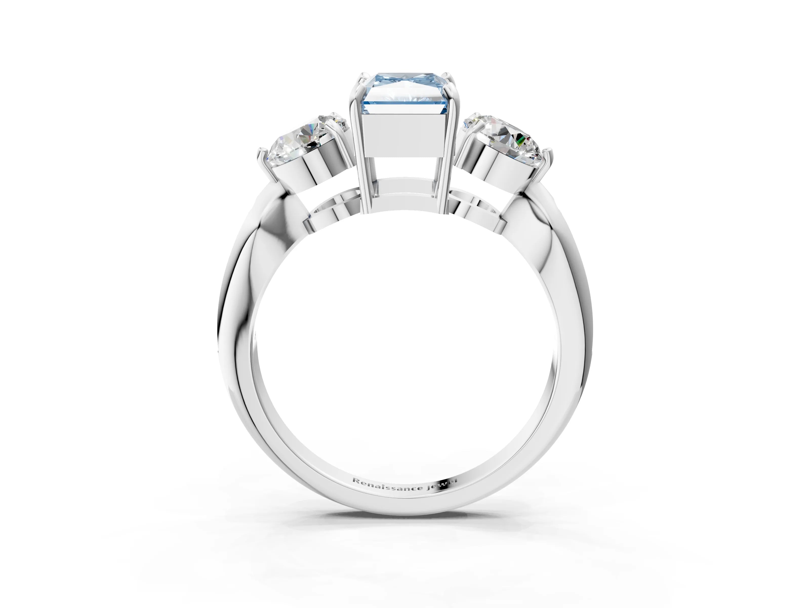 Platinum Three-Stone Fancy Blue Radiant Cut Diamond Channel Set Engagement Ring with Prong Setting_21