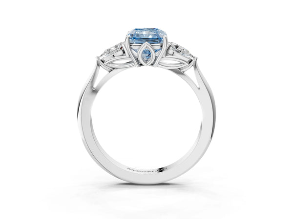 Platinum Radiant Cut Engagement Ring Setting for Fancy Blue Center with Pear Side Stones