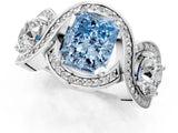 Platinum Three-Stone Fancy Blue Radiant Cut Diamond Wave Pave Band with Prong Setting_31