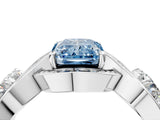 Platinum Three-Stone Fancy Blue Radiant Cut Diamond Wave Pave Band with Prong Setting_34